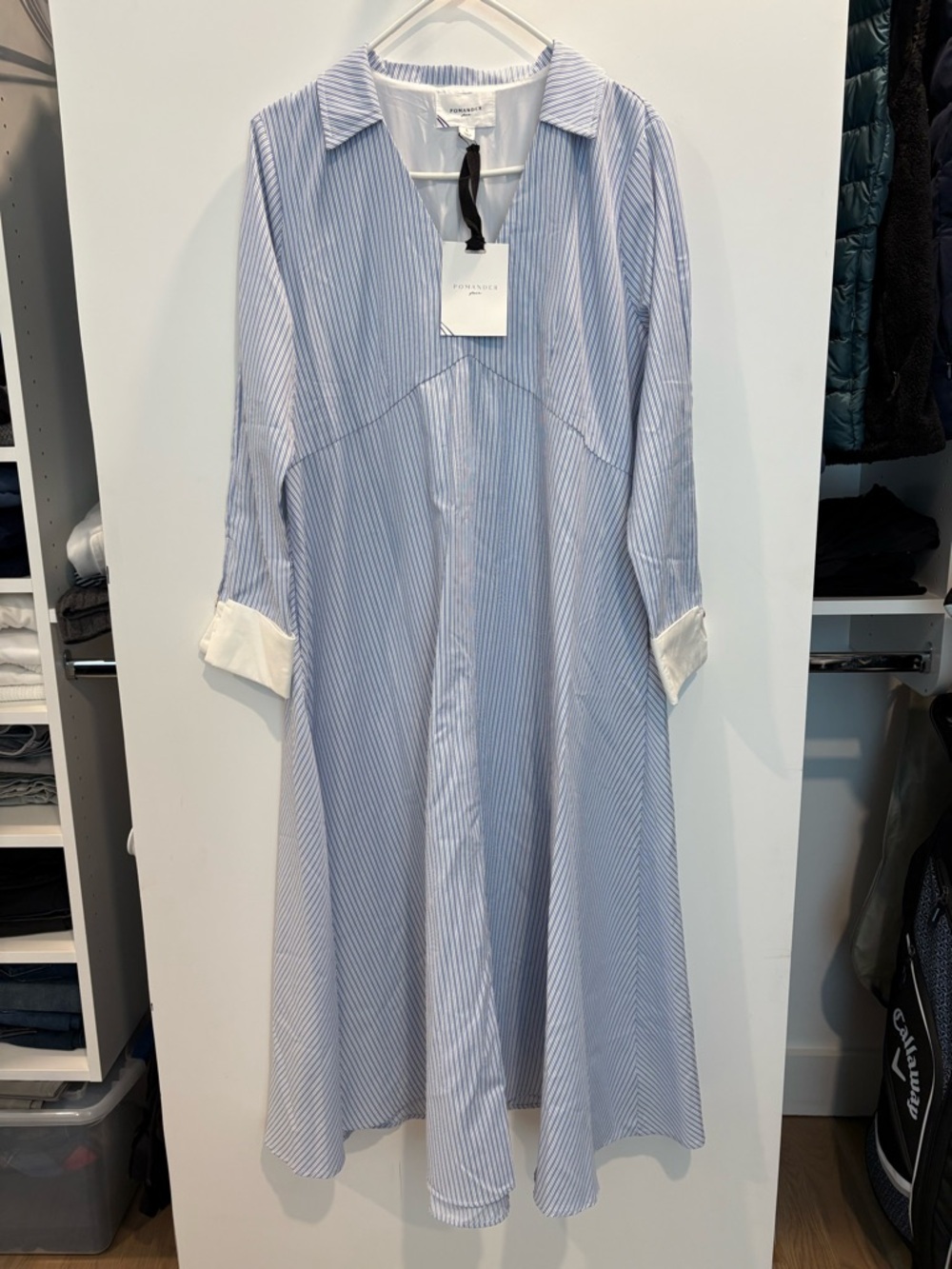 Pomander Place Cannes Blue & White Striped Maxi Dress. NWT. Size Large.